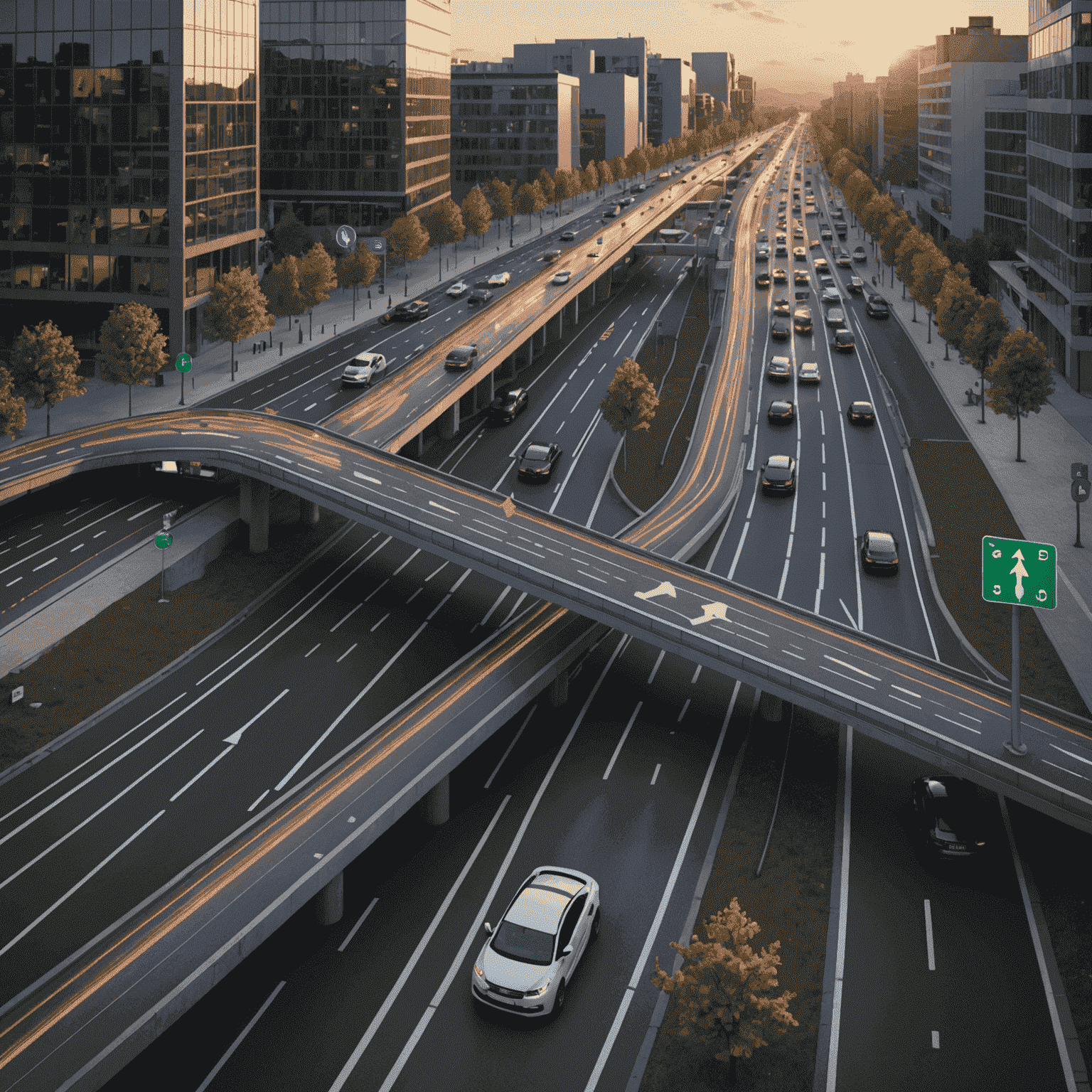 Visualisierung eines digitalisierten Straßennetzes mit vernetzten Fahrzeugen und intelligenten Verkehrsschildern